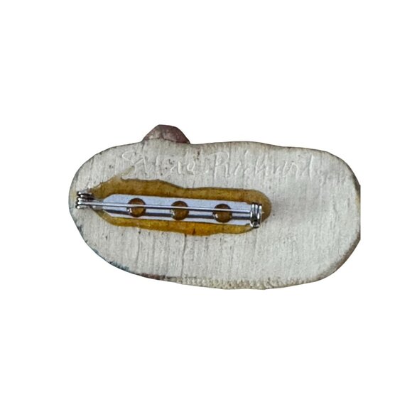 Susie Richardson Signed Hand-Painted Clay Santa Face Brooch Folk Art 2 1/2" - Picture 6 of 6